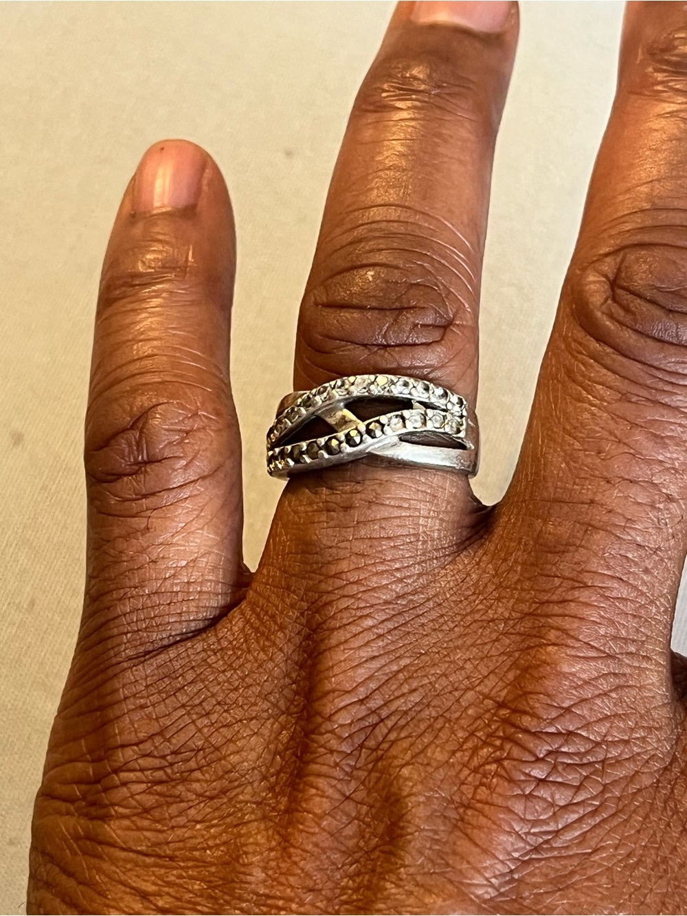 Vintage 80s-90s CZ Crisscross Pavé 925 Sterling Band